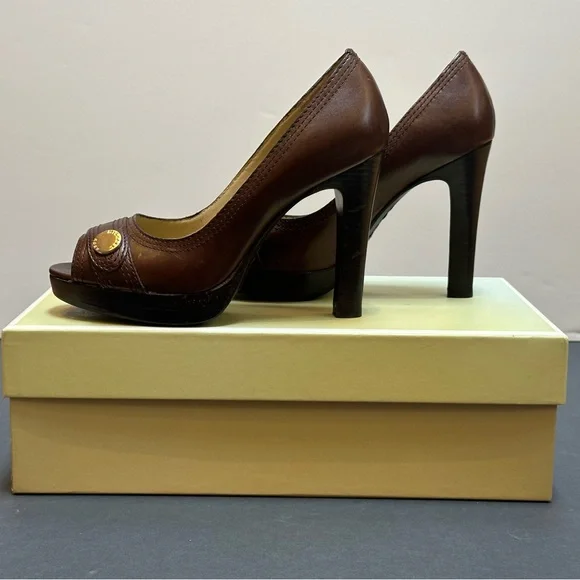 Michael Kors "Harness Open Toe" Chocolate Heels - Picture 4 of 12
